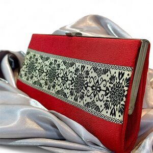 Kimono Clutch Bag, Tatsumura Textile, silk woven fabric, Red Black, Asian